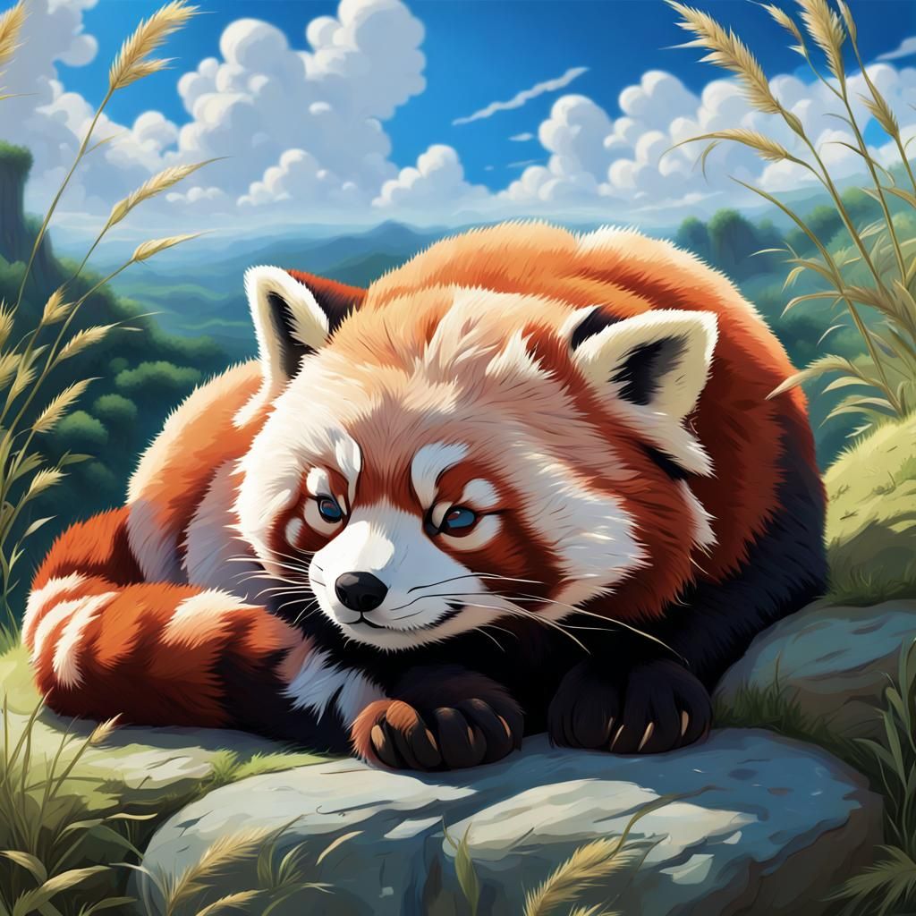 Red Panda Sleeping: Miyazaki Hayao Inspired Art