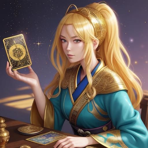 Manga Portrait of Woman with Tarot Cards