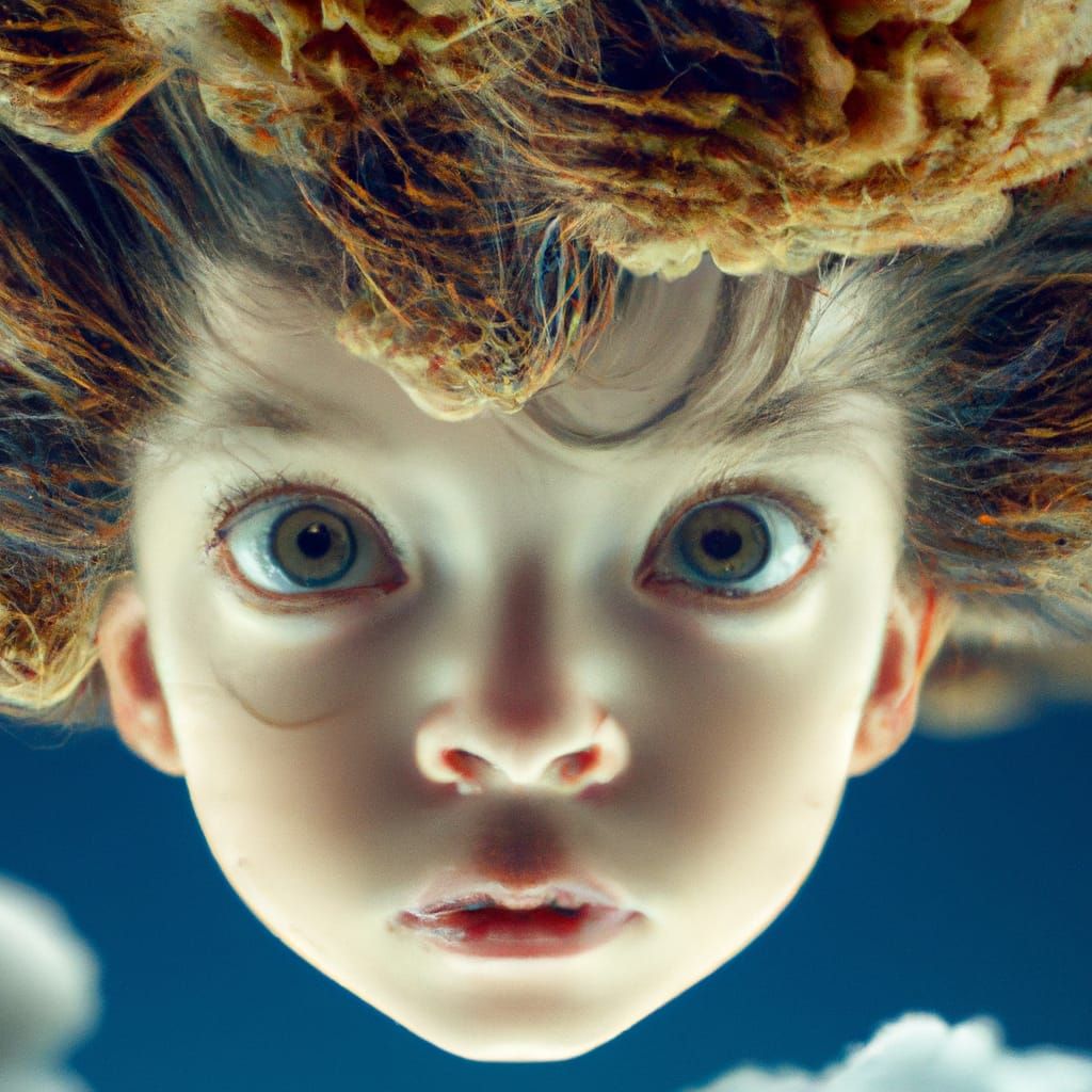 Children See Woman's Face in Clouds: Detailed Photography