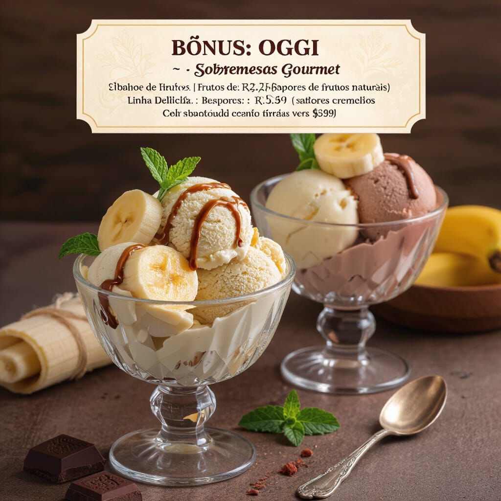 Gourmet Ice Cream Dessert Presentation with Banana and Mint