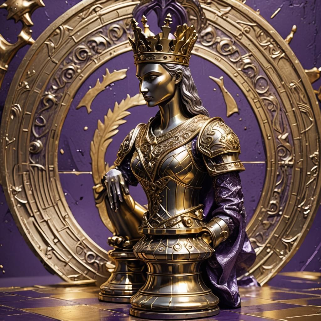 Queen Chess Piece in Gold and Silver Circle