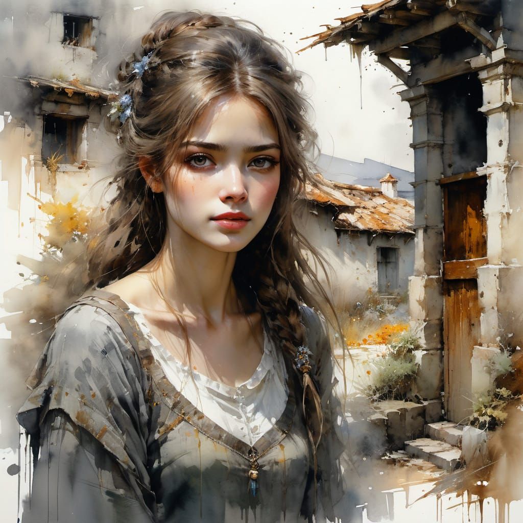 Watercolor Portrait in Rustic Fairytale Setting