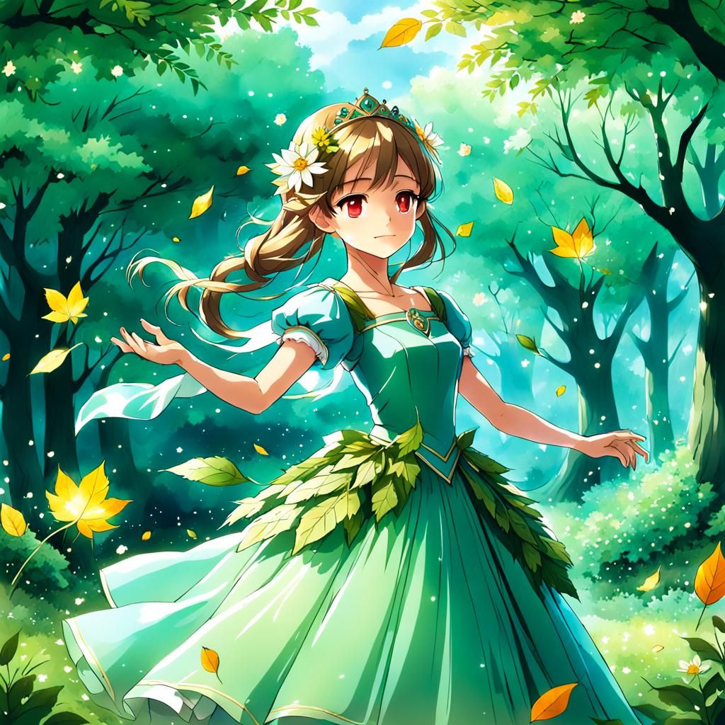 Nature Princess Dancing with Forest Magic