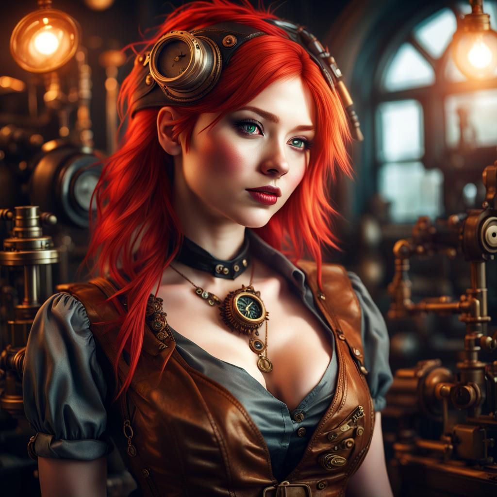 Steampunk Artificer Girl with Red Hair