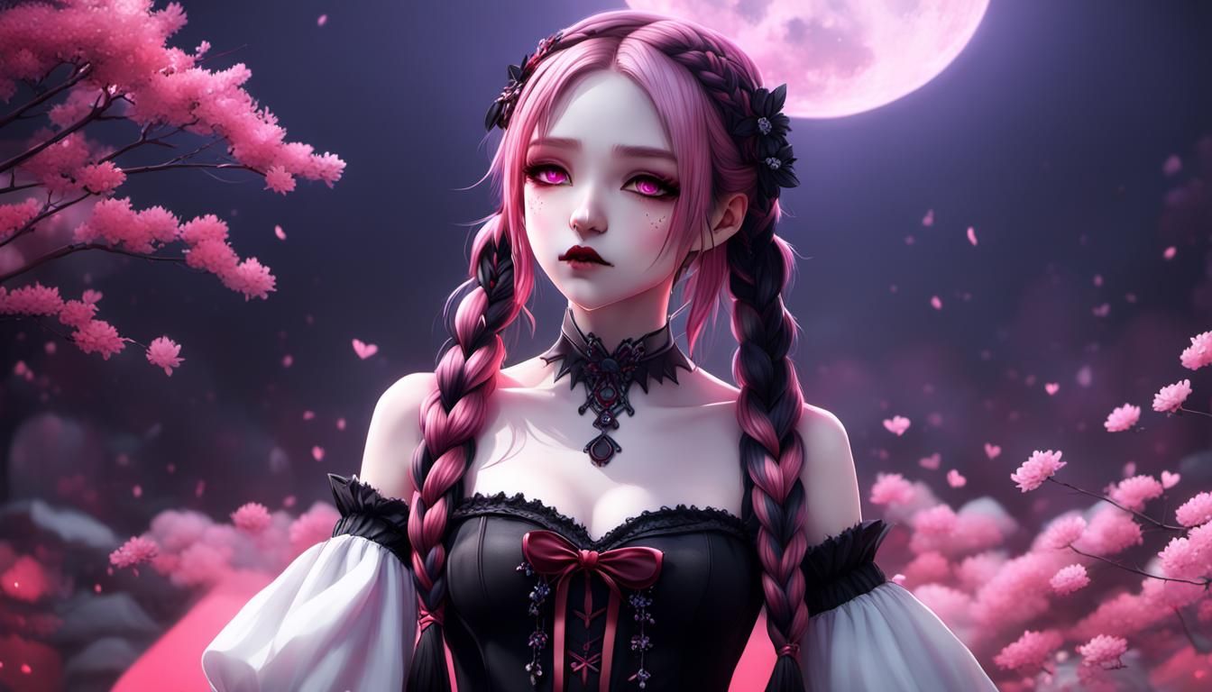 Gothic Anime Woman Sending Kiss in 3D Art Style