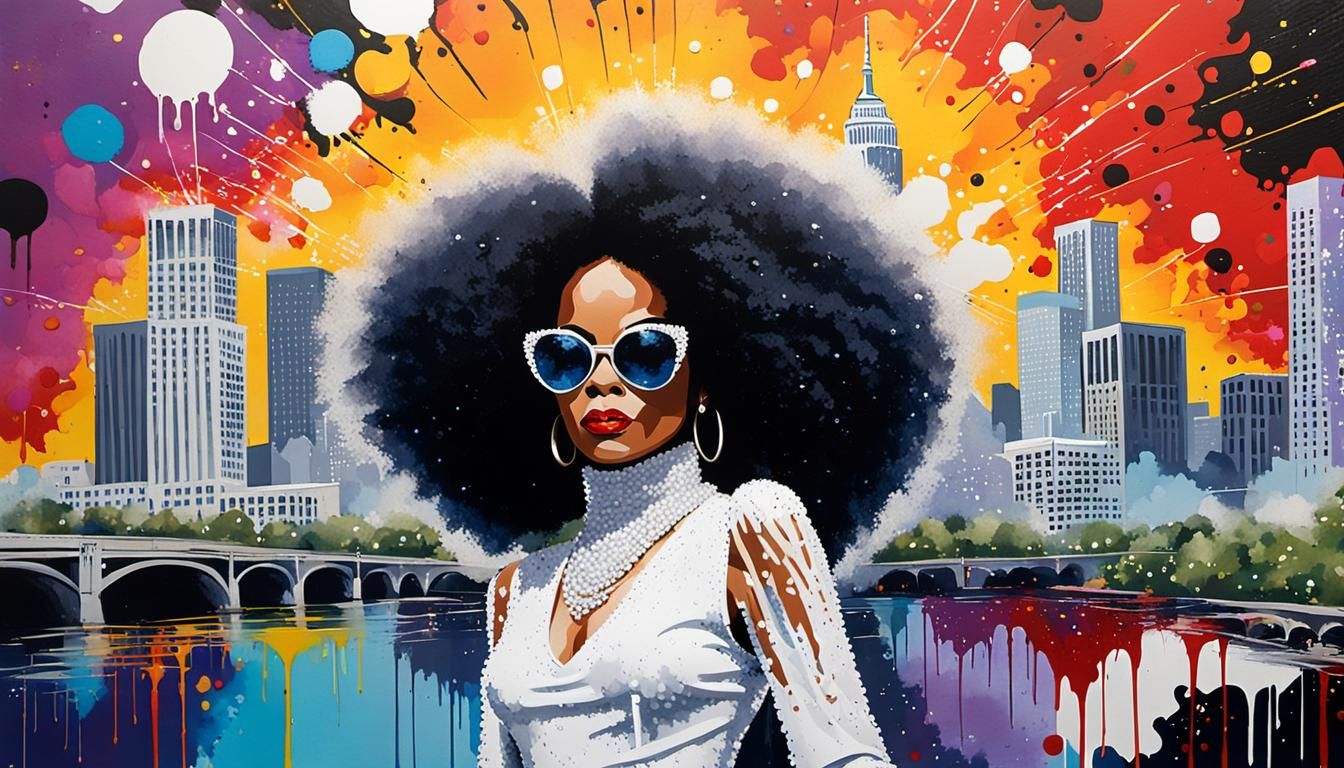 Diana Ross Pop Art Portrait with Acrylic Drips