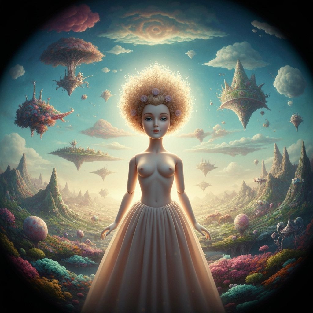 Ethereal Figure in Surreal Dreamscape, Glowing Porcelain