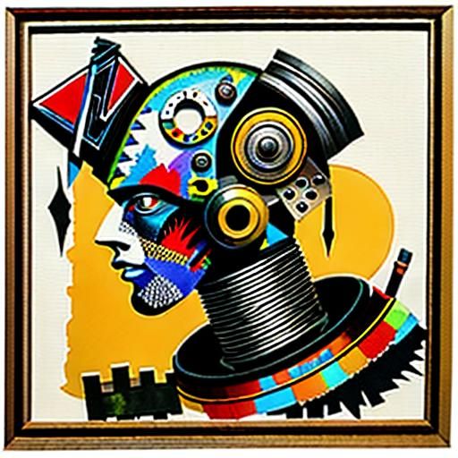 Abstract Scrap Robot Portrait in Mixed Media Collage