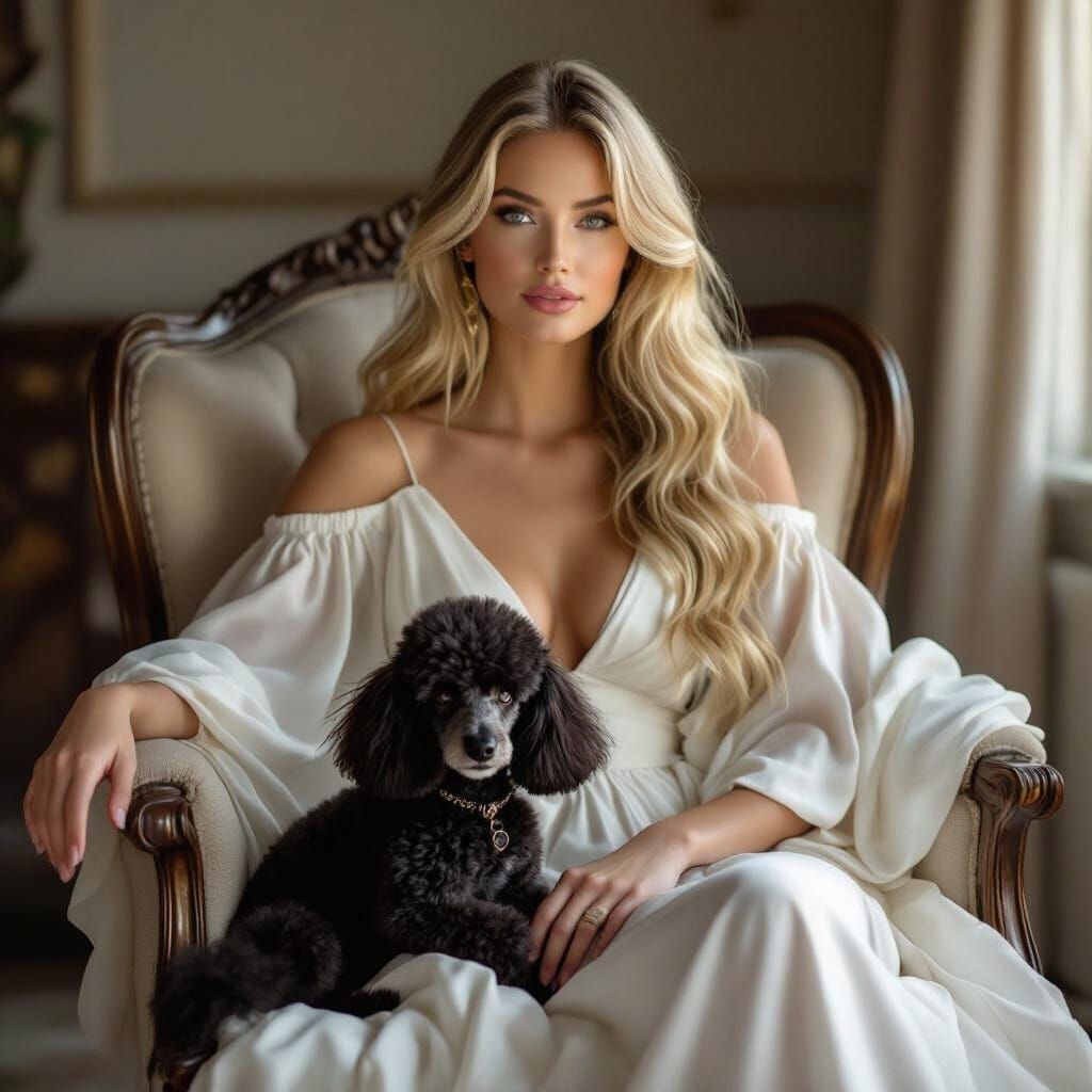 Elegant Woman with Poodle in Photorealistic Style