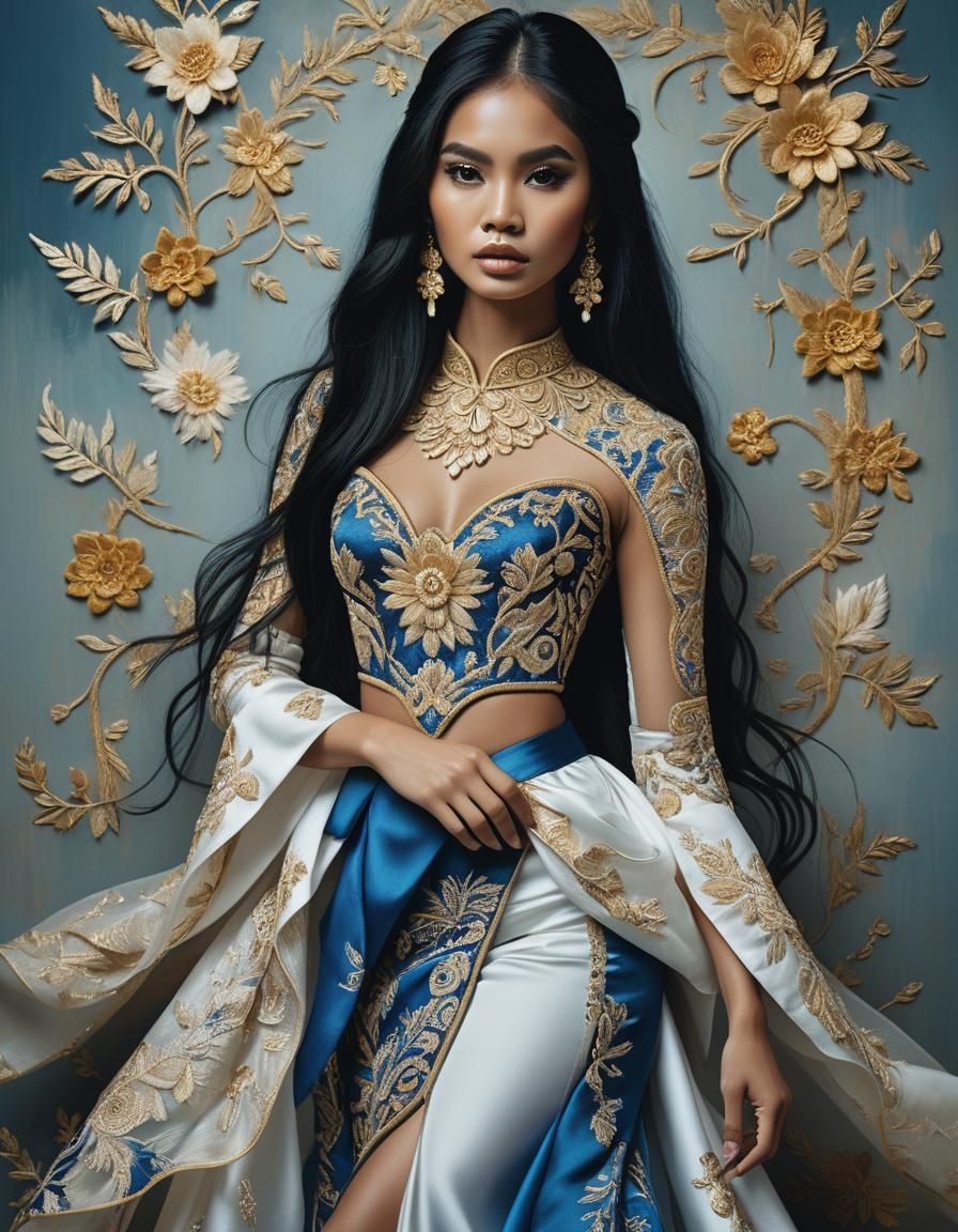 Stunning Filipina Woman in Embroidered Filipiniana