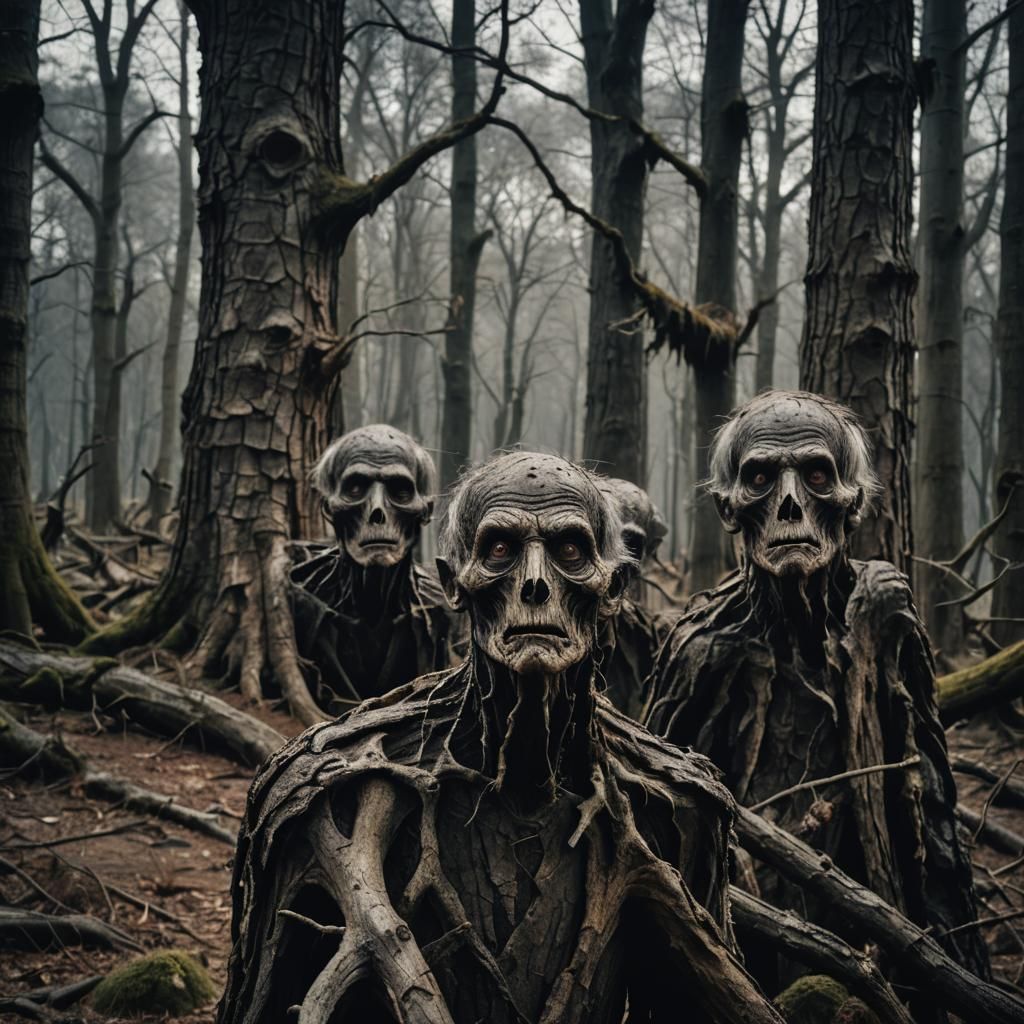 Eerie Forest of Ancient Trees with Faces