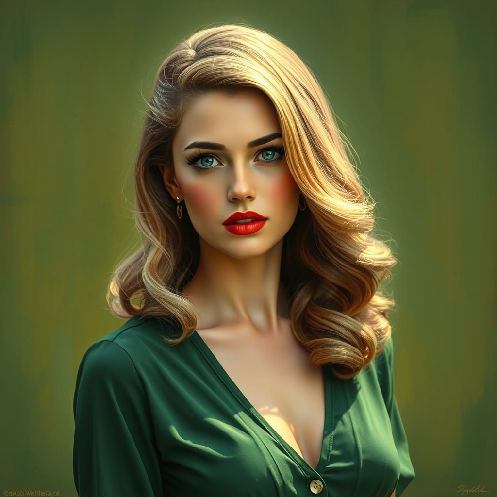 Vintage Pin-Up Goddess in Jewel-Toned Greens