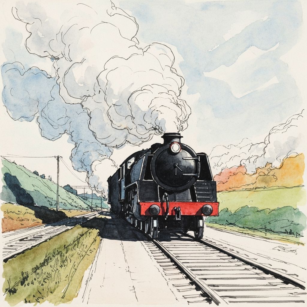 Style of Turner, very loose wash, very stylised black train ...