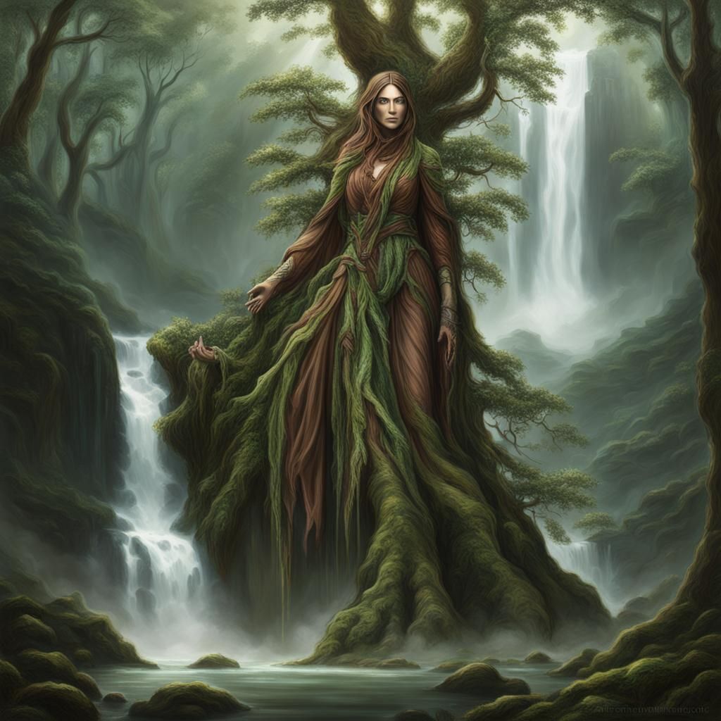 Giant Tree Woman at Waterfall
