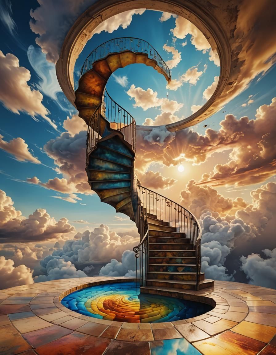 Surreal Staircase to Heaven: A Dreamscape in Oil