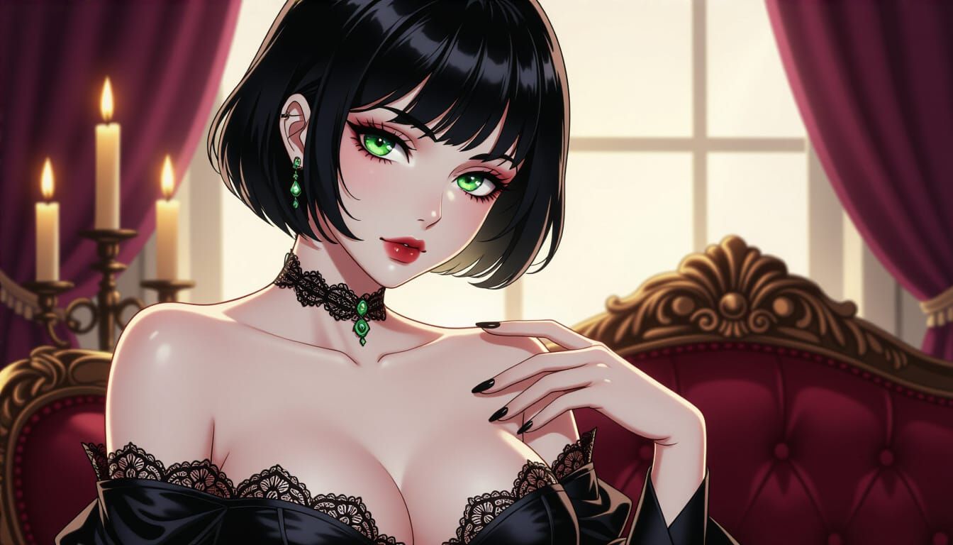 Anime Illustration: Pale Woman in Candlelight