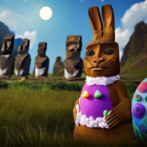 Easter Bunny Hiding Eggs on Easter Island