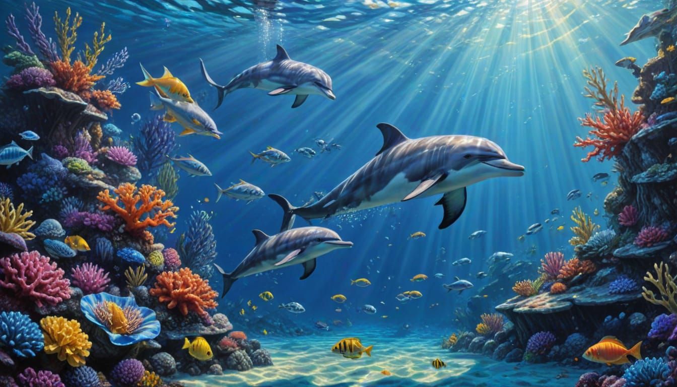 Vibrant Underwater Scene in Hyperreal Oil Painting Style