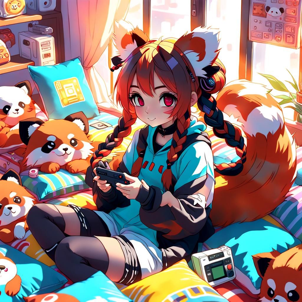 Kawaii Anime Girl Poses in Harajuku-Style Room