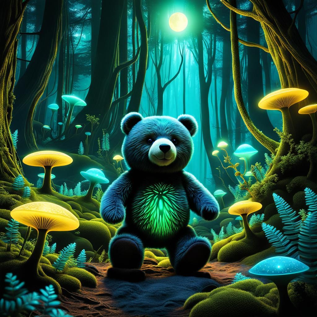 Teddy Bear's Bioluminescent Forest Adventure