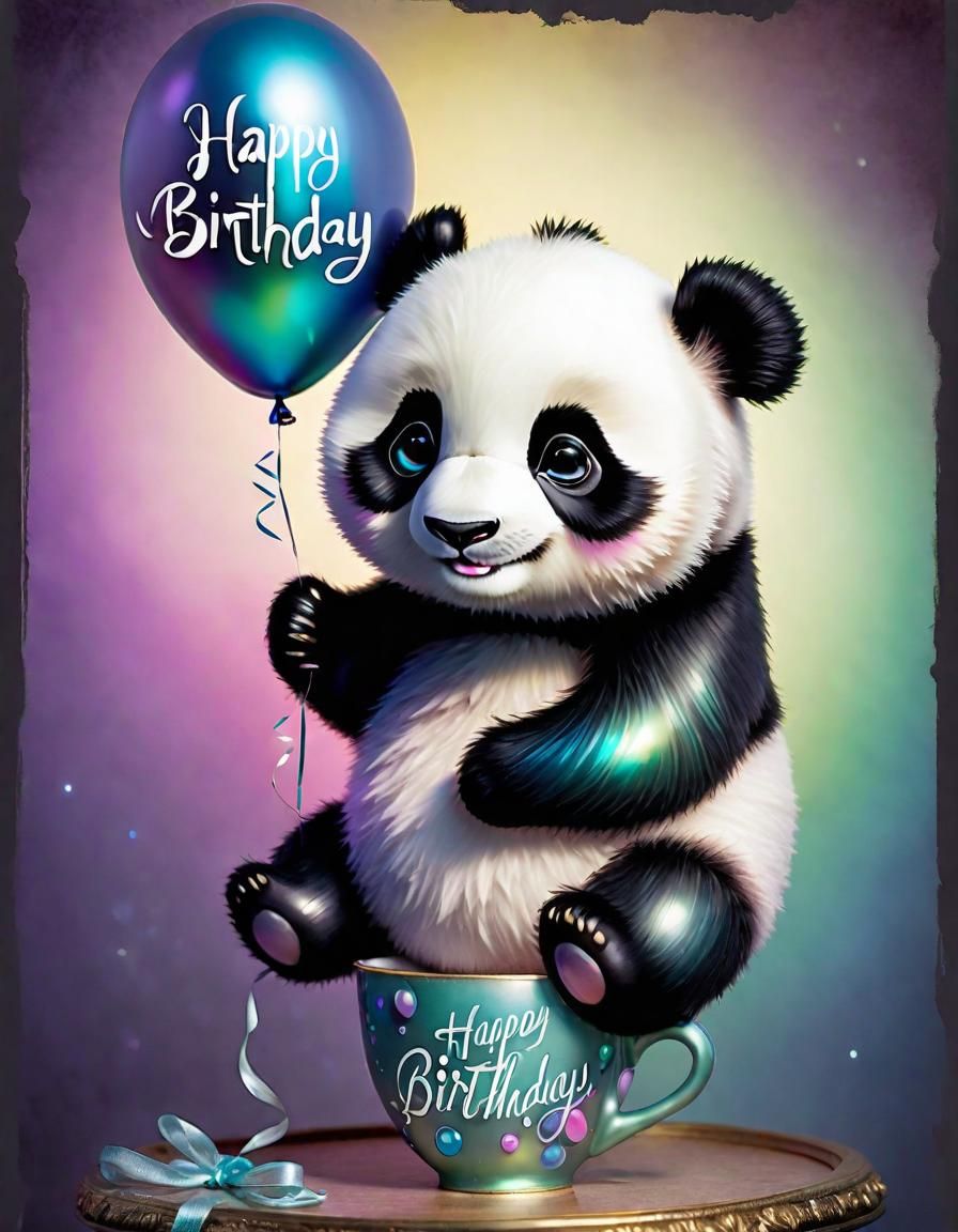 Cute Panda Cub Birthday Balloon Illustration