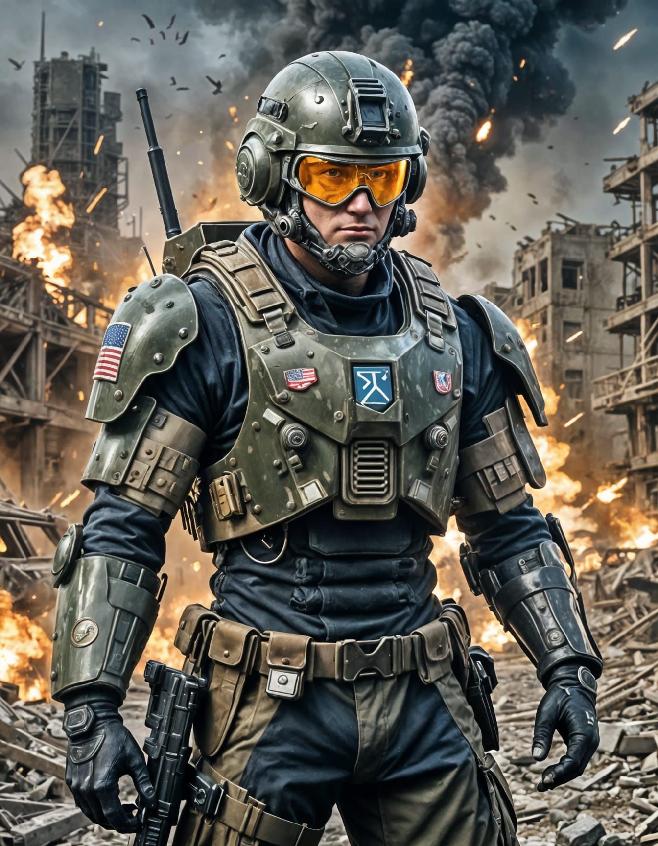 Futuristic Soldier in World War II Battlefield