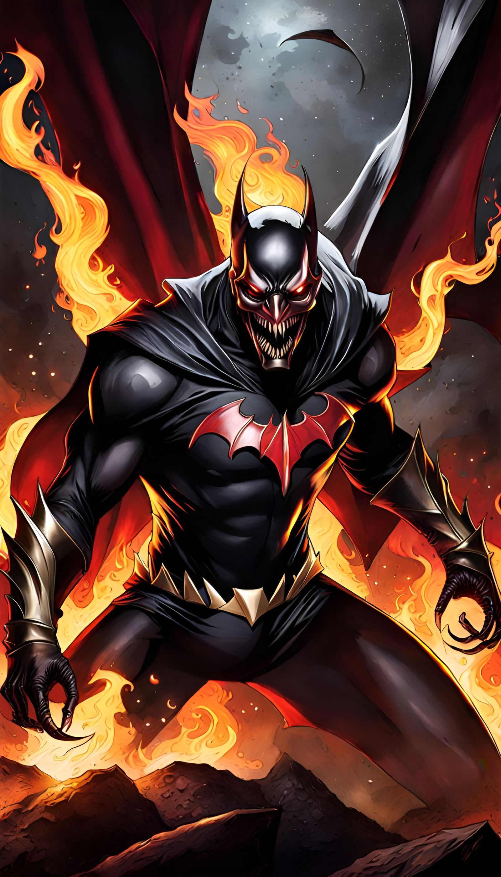Demonic Batman Engulfed in Flames: Sinister Dark Knight