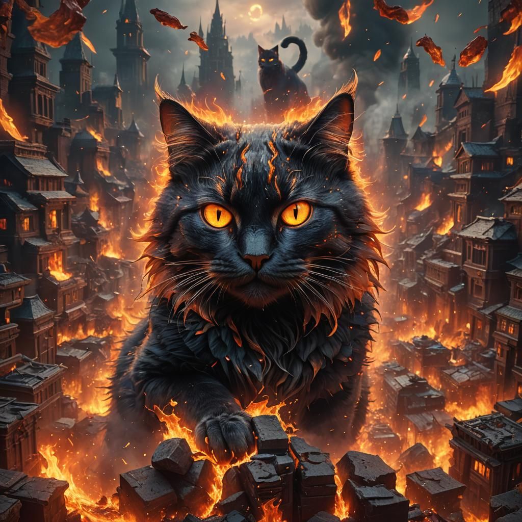 Fiery Cat Eyes: Detailed Fantasy Concept Art