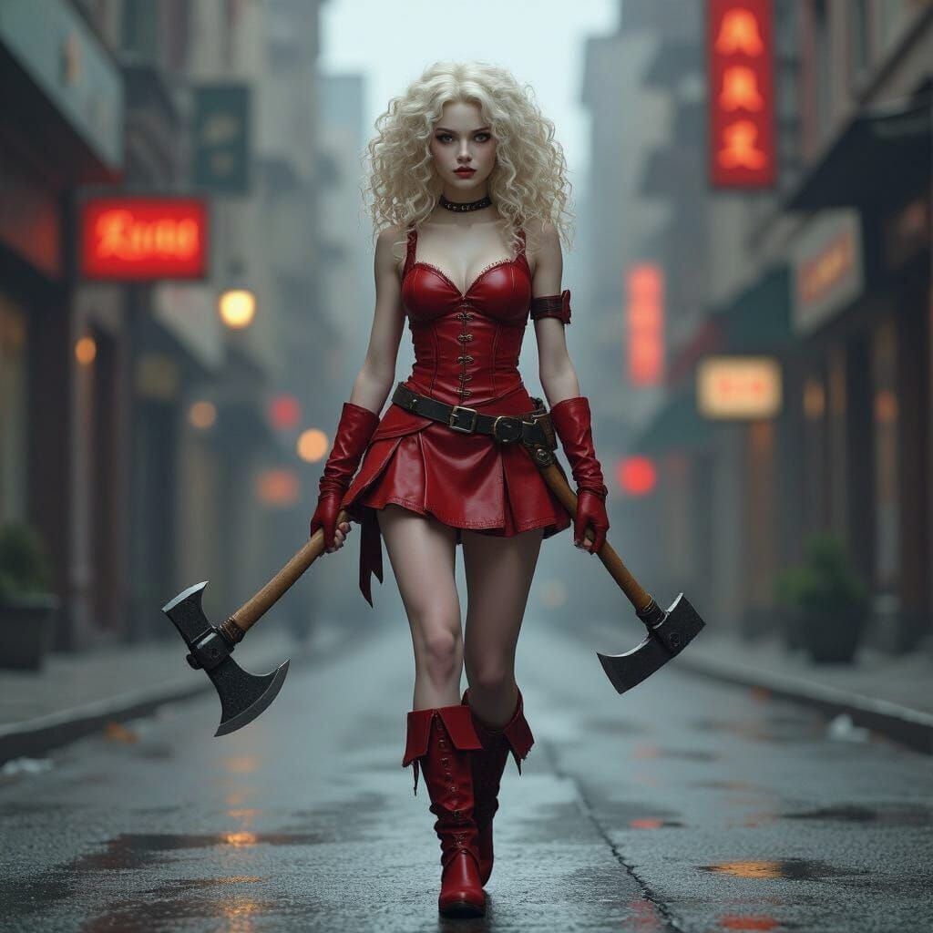 Albino Elf Wanders Empty City in Digital Art Style