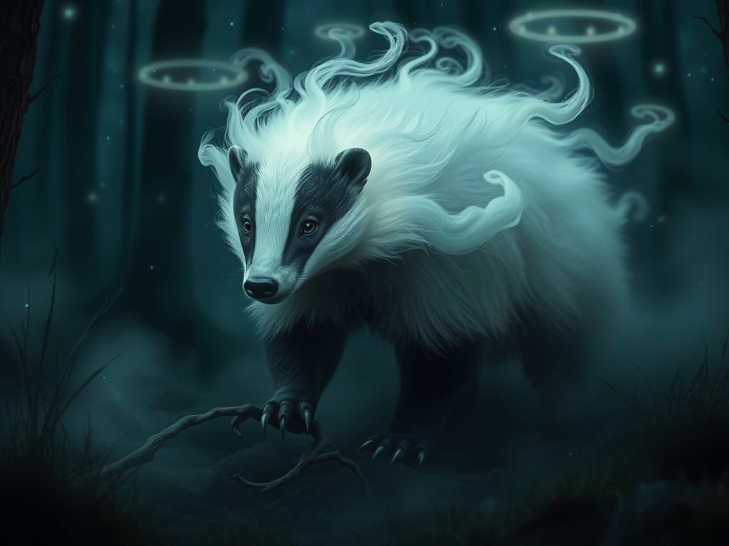 Ethereal Badger Emerges from Starry Forest Night