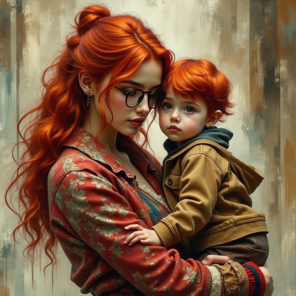 Surreal Mother and Child in Alternate Reality