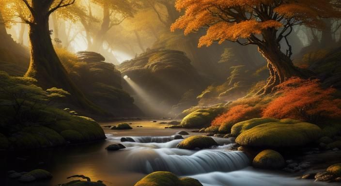 Baroque Mushroom and River Serpent in Autumnal Light