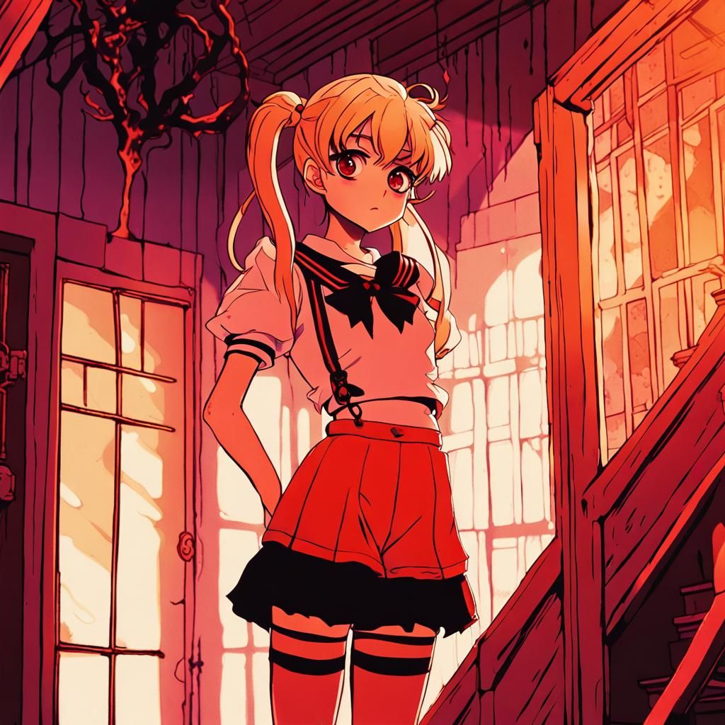 Anime Girl in Haunted House: Shonen Manga Style