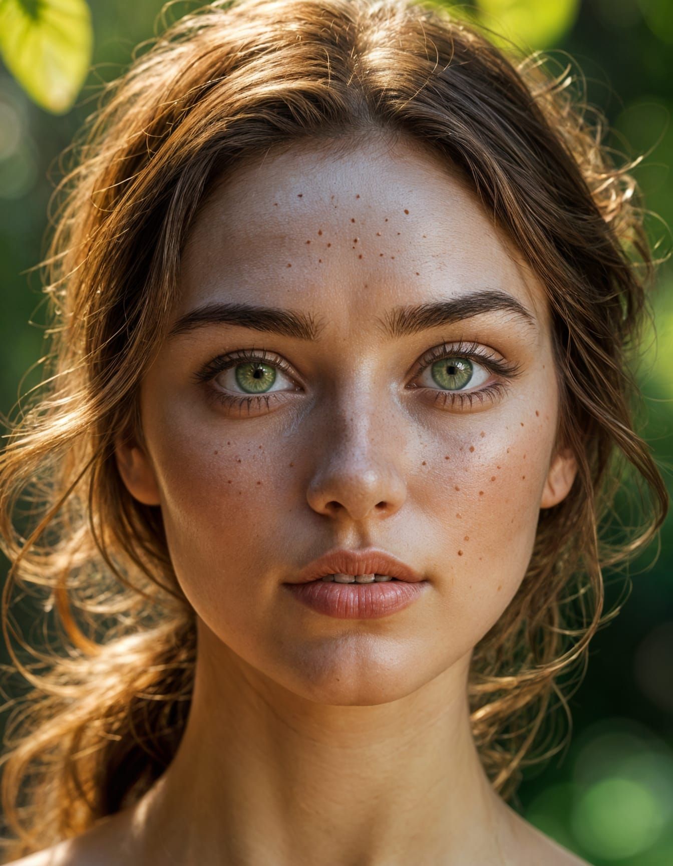 Ultra-Realistic Portrait of a Young Woman with Vibrant Green...