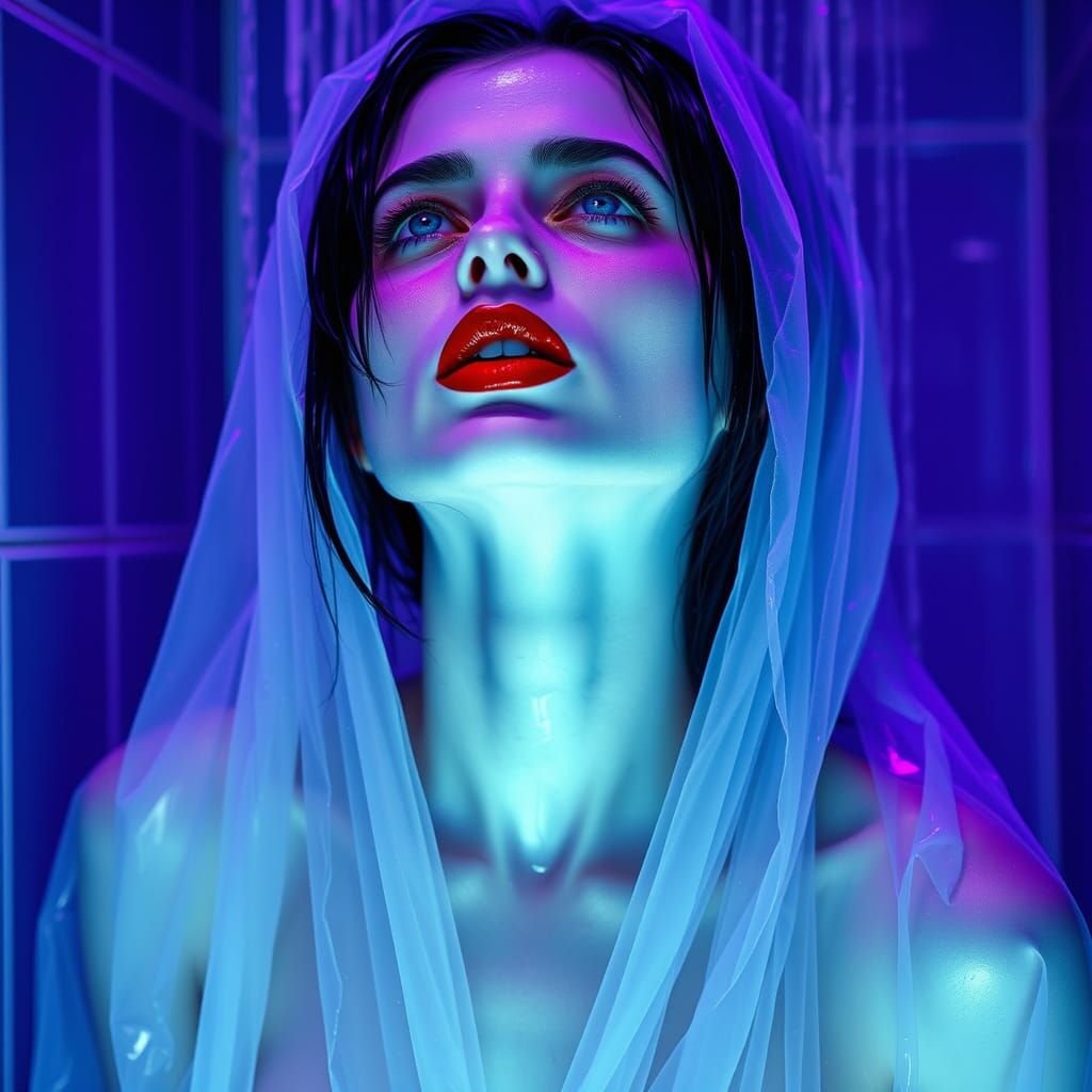 Vampire Goddess in Shower, Hyper-Realistic Concept Art