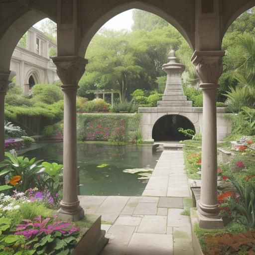 Enchanting Hidden Sunken Garden Scene