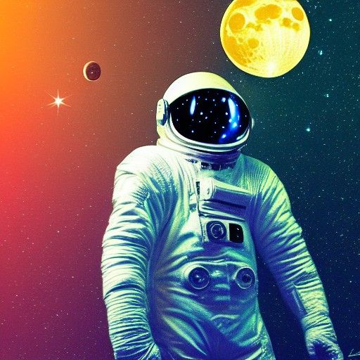 Astronaut with Moon and Stars in Cosmic Style