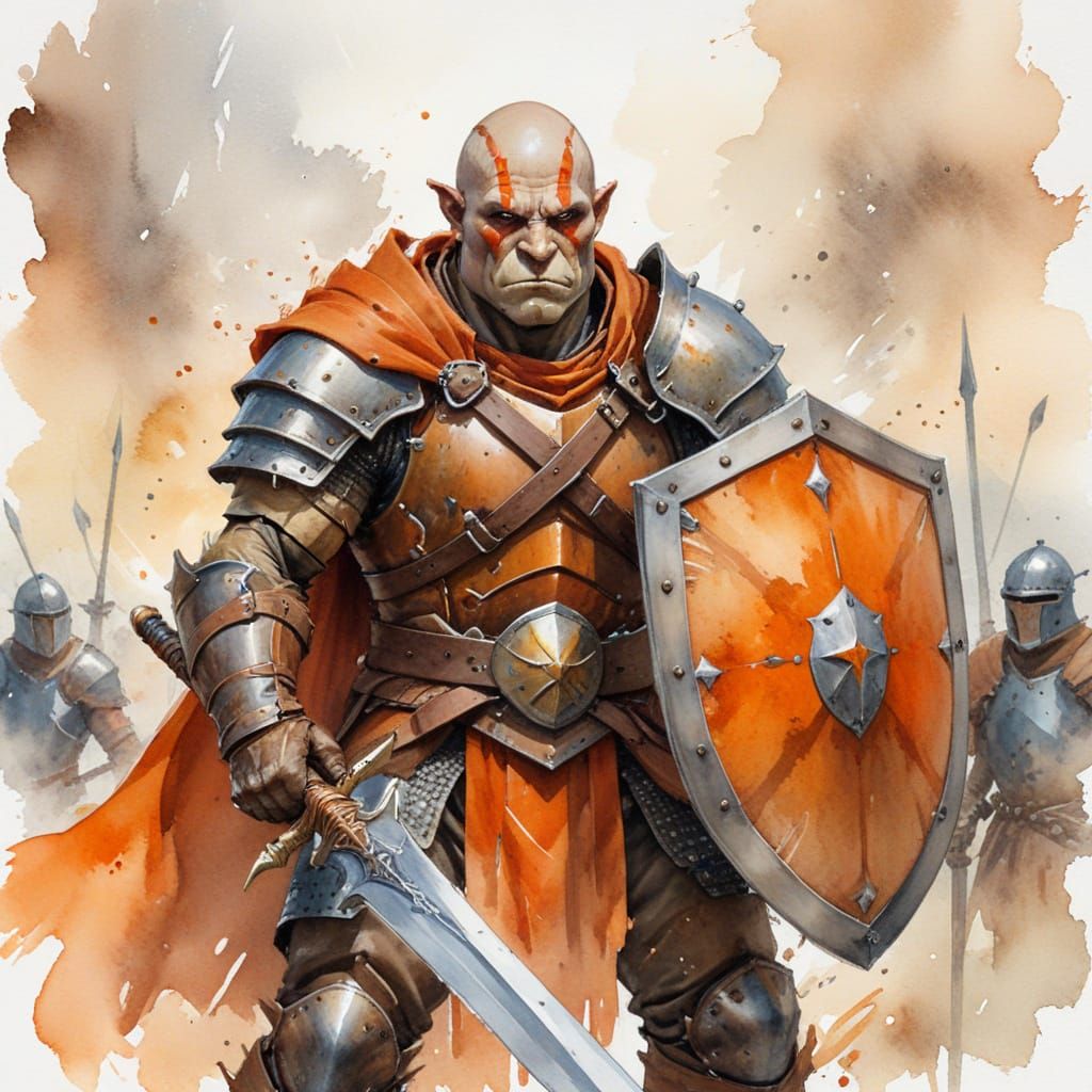 Orc Warrior in Watercolor with Joust