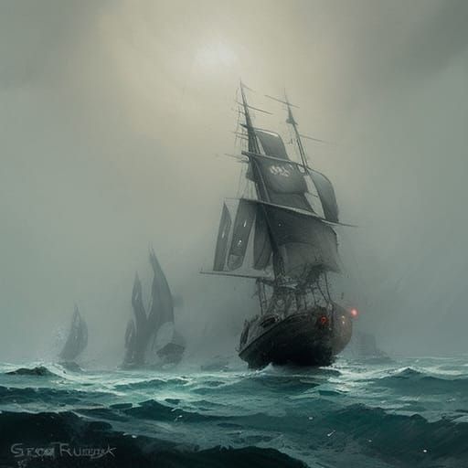 Sinister Ship on Ominous Sea