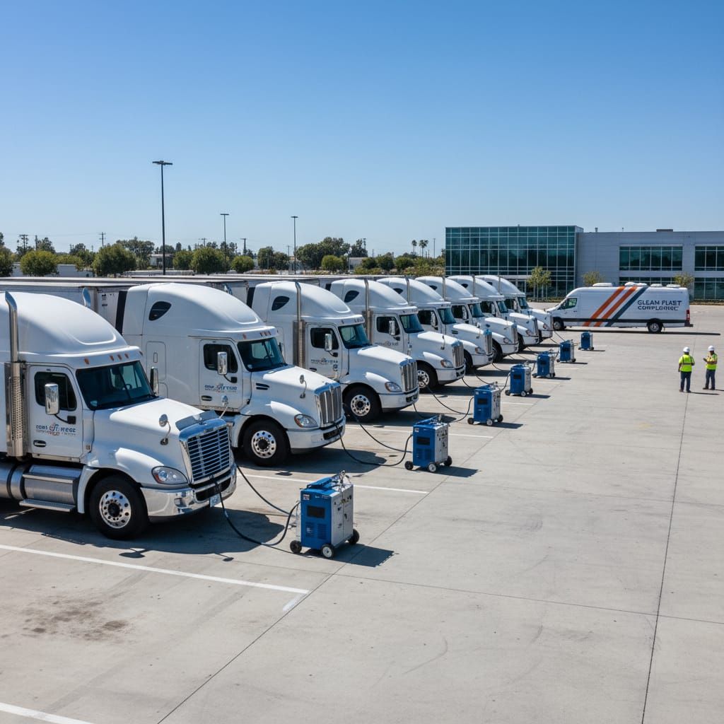 Heavy Duty Diesel Trucks Lined Up For Emission Testing