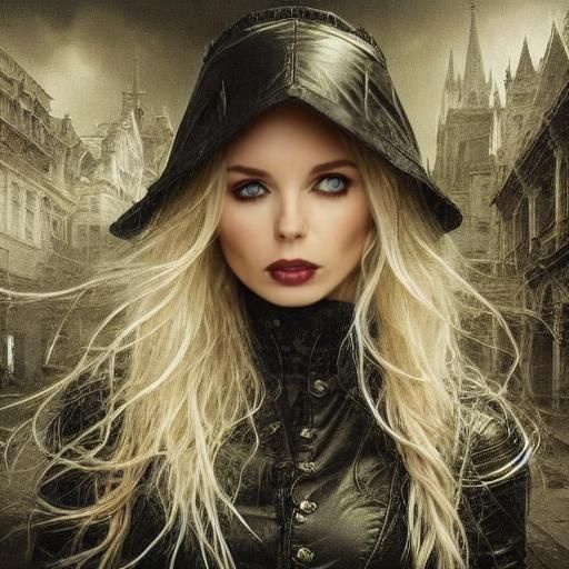Gothic Blonde Woman on a Dark City Street