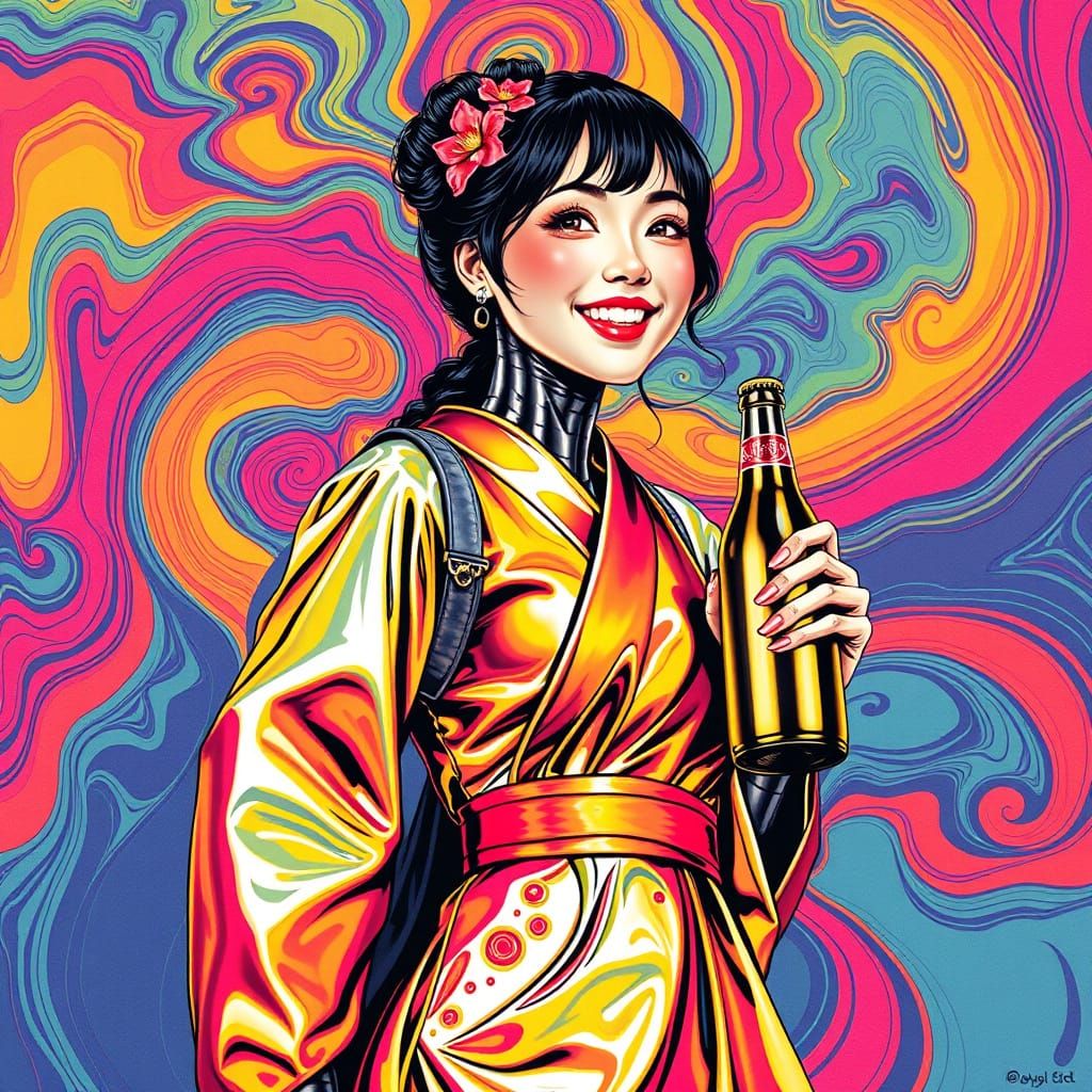Psychedelic Metal Woman in 1960s Poster Style