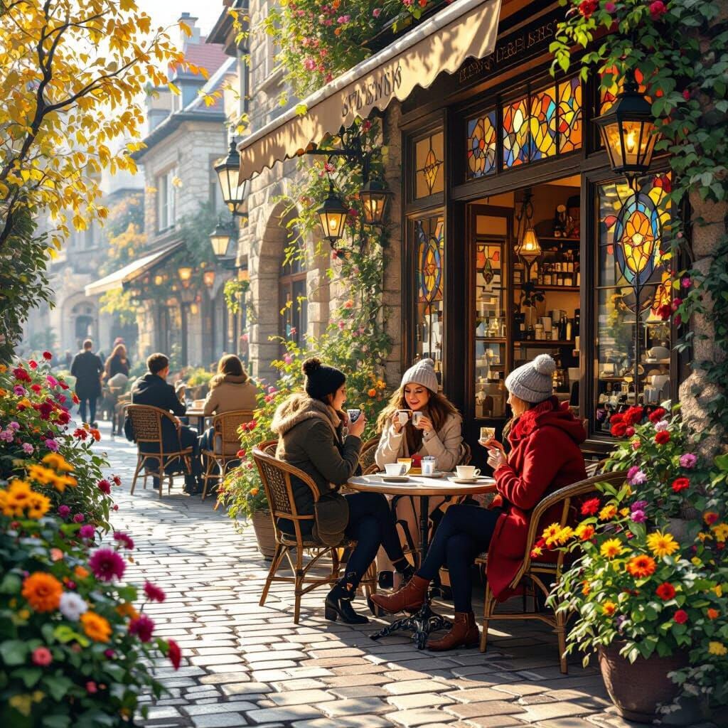 Charming European Cafe in Collage Style