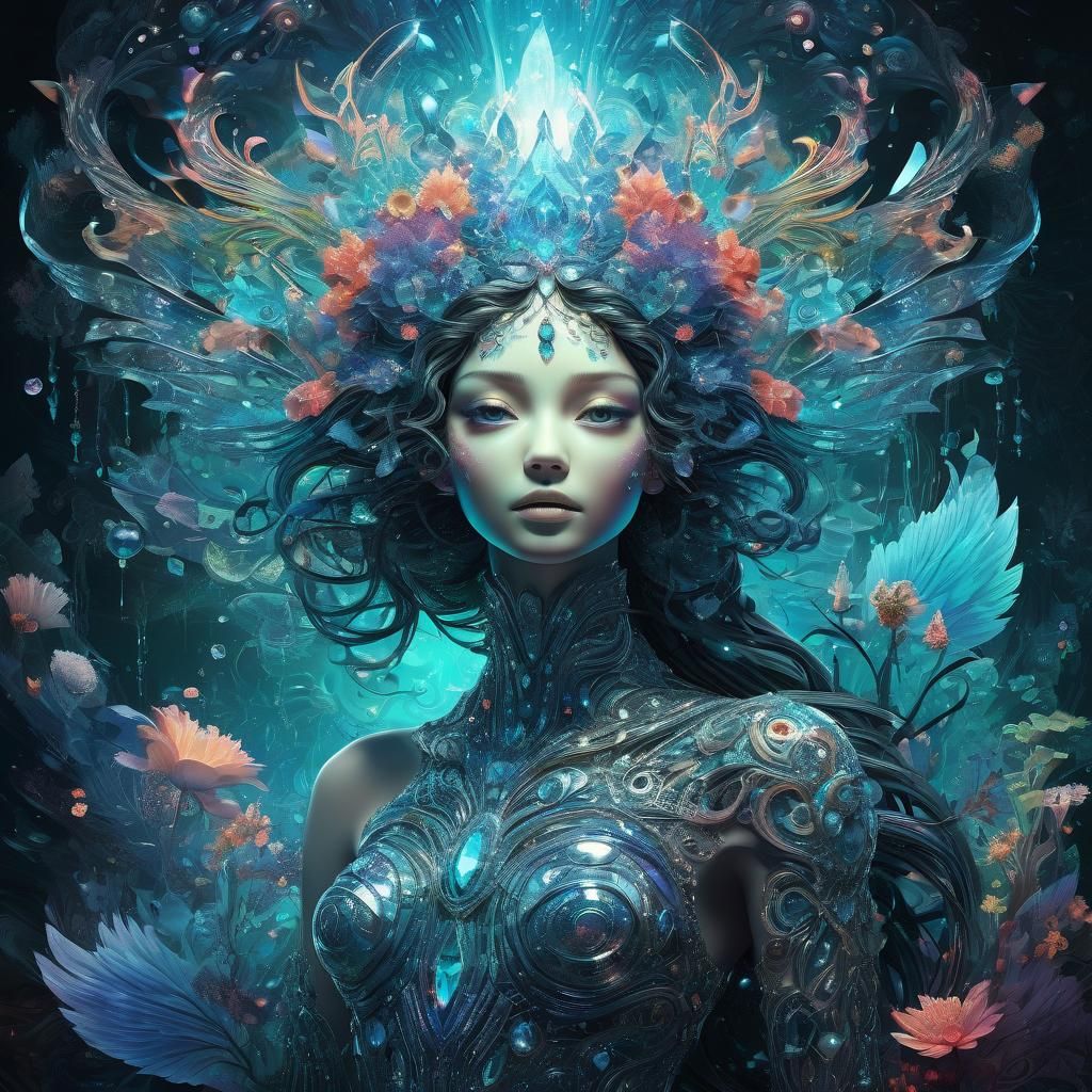 Crystalline Nymph in Maximalist Digital Art Style