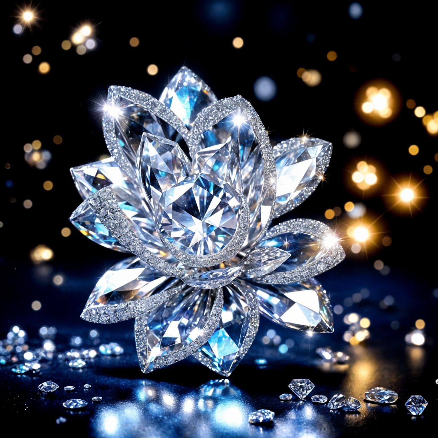Sparkling Diamond Flower Statue in Hyperrealistic Style