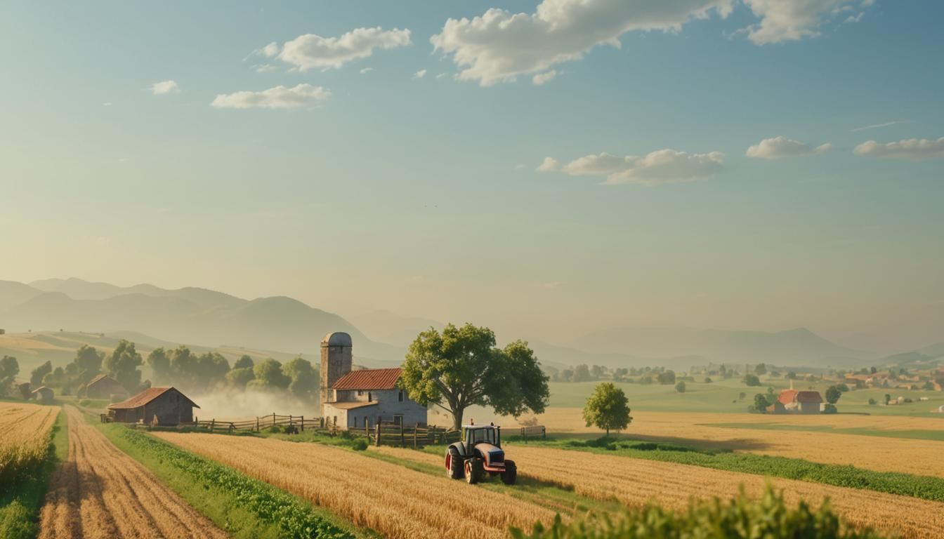 Agricultural Fields with Tractor in 3D Game Art Style