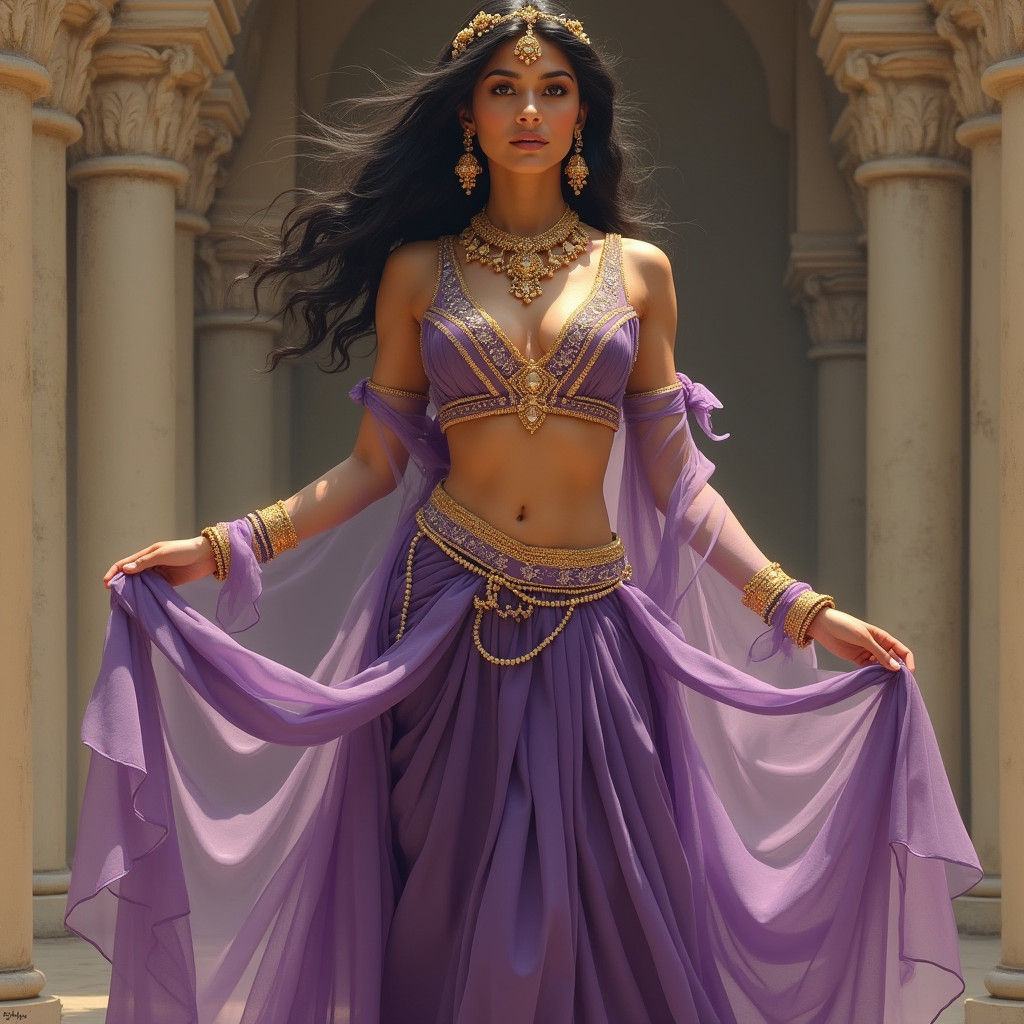 Indian Princess in Purple and Gold, Digital Art