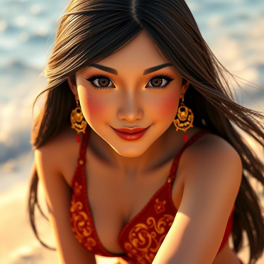Mulan in Ruby Bikini, Golden Light, Digital Art