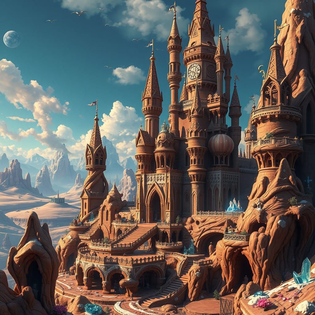 Chocolate Castle in Whimsical Fantasy Landscape