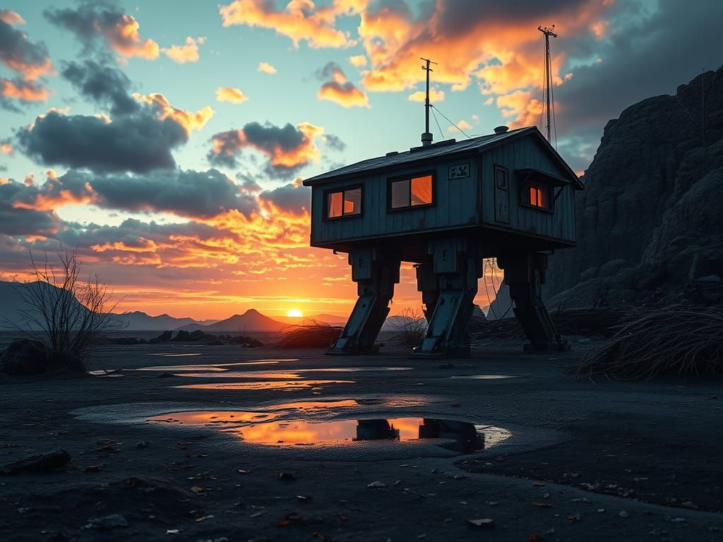 Neo-Brutalist House on Alien World in Sci-Fi Style